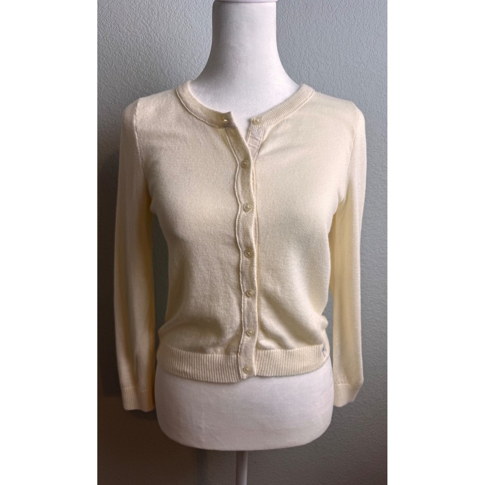 Abercrombie & Fitch Cream Lace‎ Back Cardigan Sweater Small Ivory Moose Logo